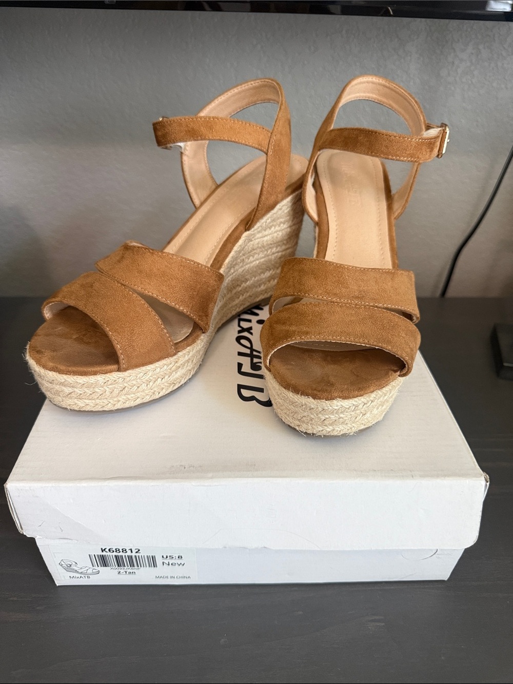 Women’s Tan Suede Espadrille Wedge Sandals - size 8